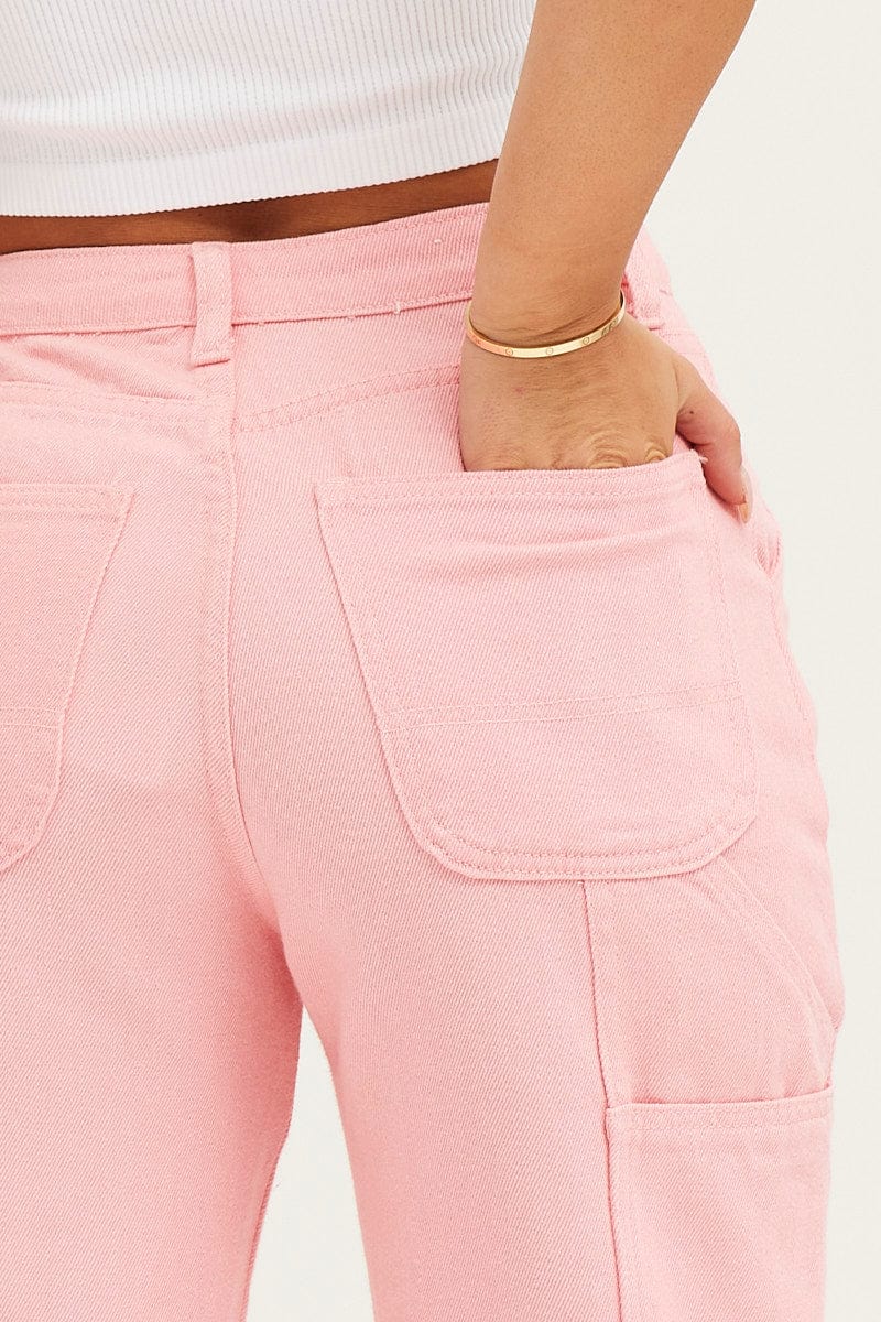 Pink Carpenter Denim Jeans High Rise