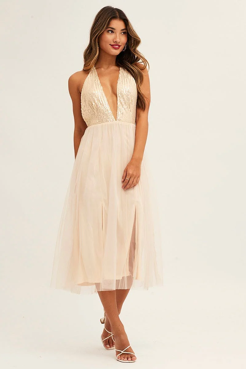 Black Midi Dress Backless V Neck Lace