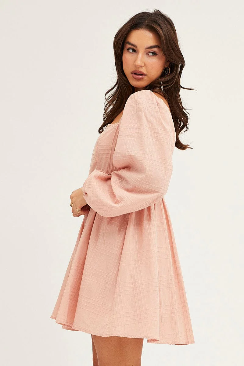Pink Square Neck Skater Dress