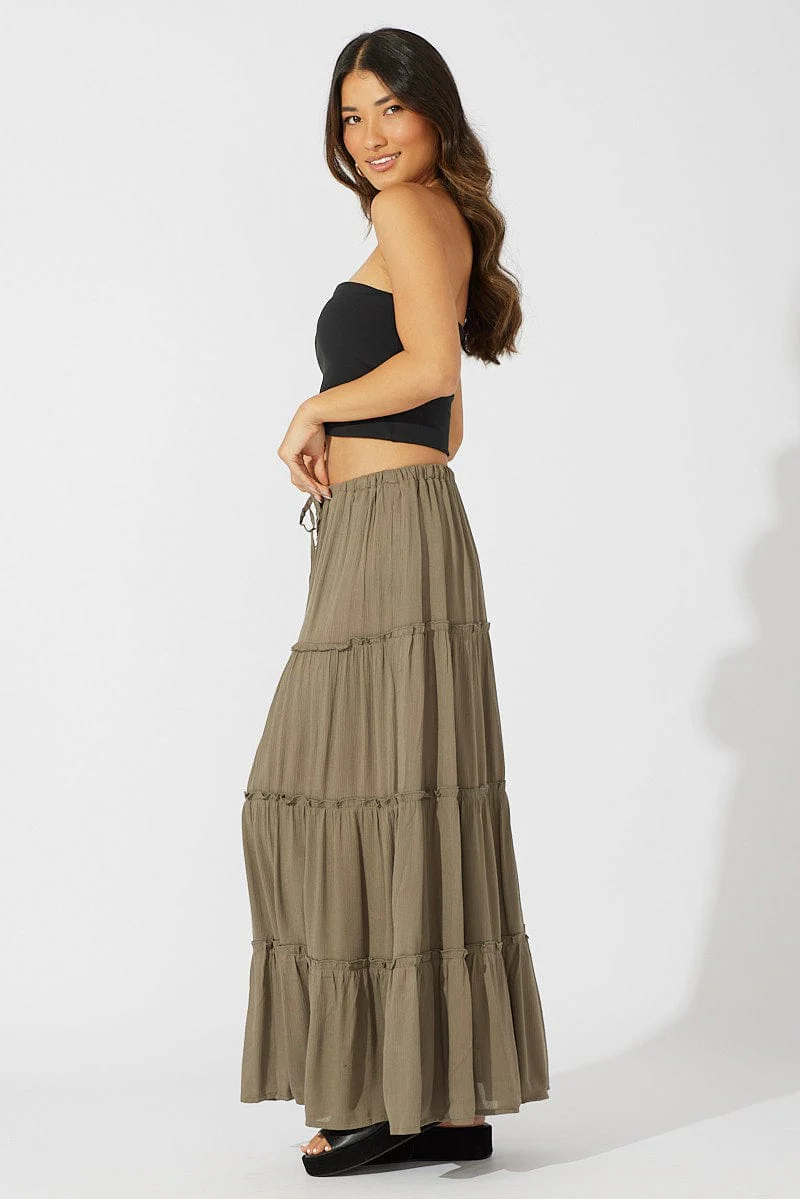 Green Maxi Skirt Tiered
