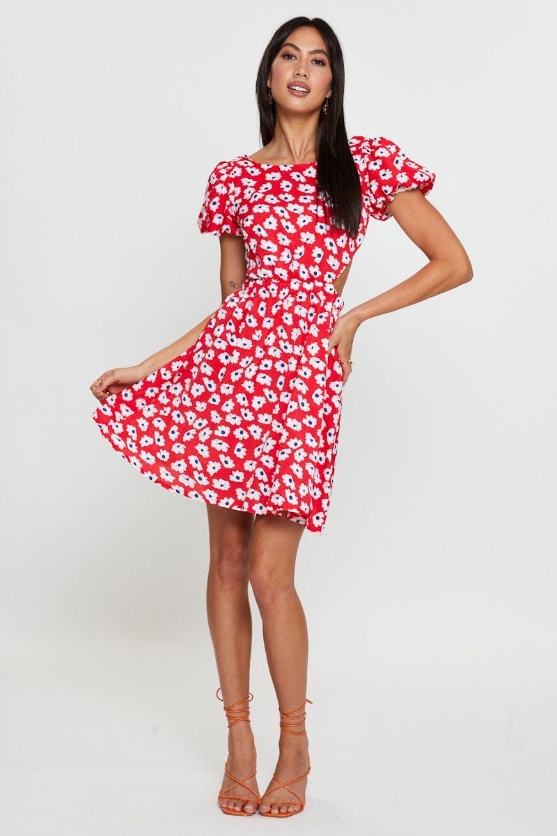 Print Mini Dress Short Sleeve Evening