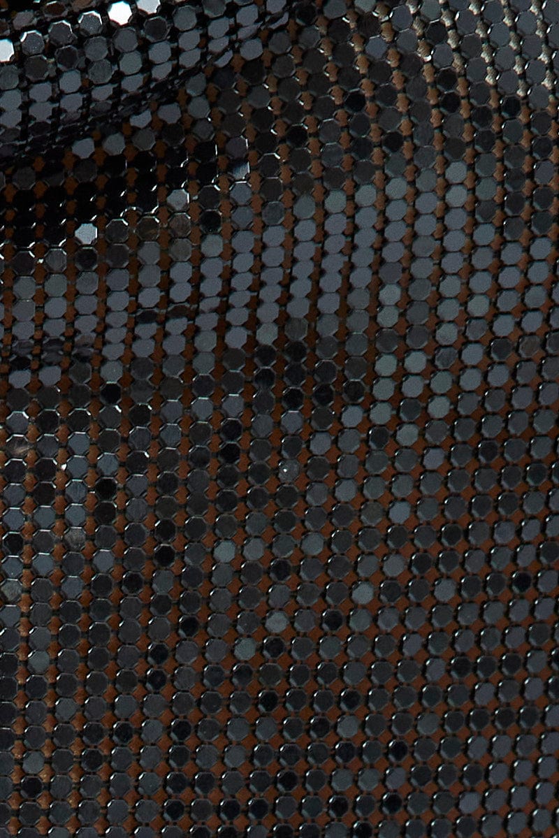 Black Chainmail Top Cowl Neck