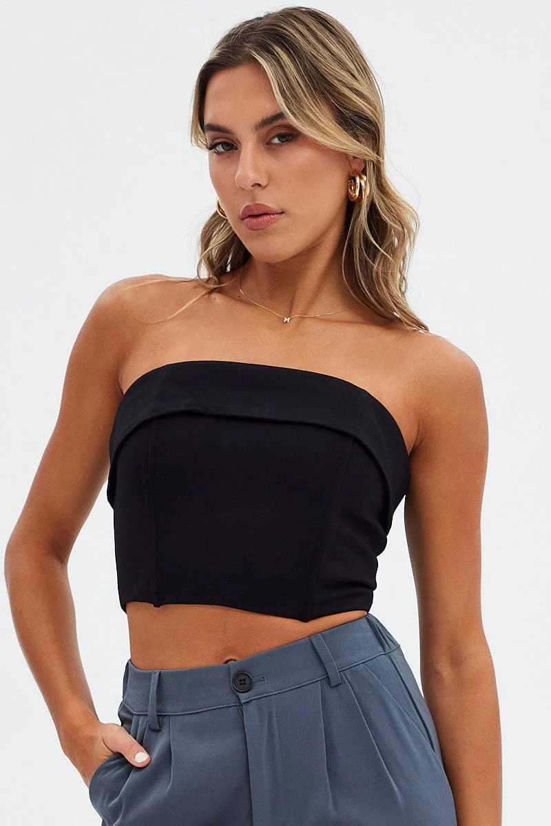 Black Bandeau Top Crop Ponte
