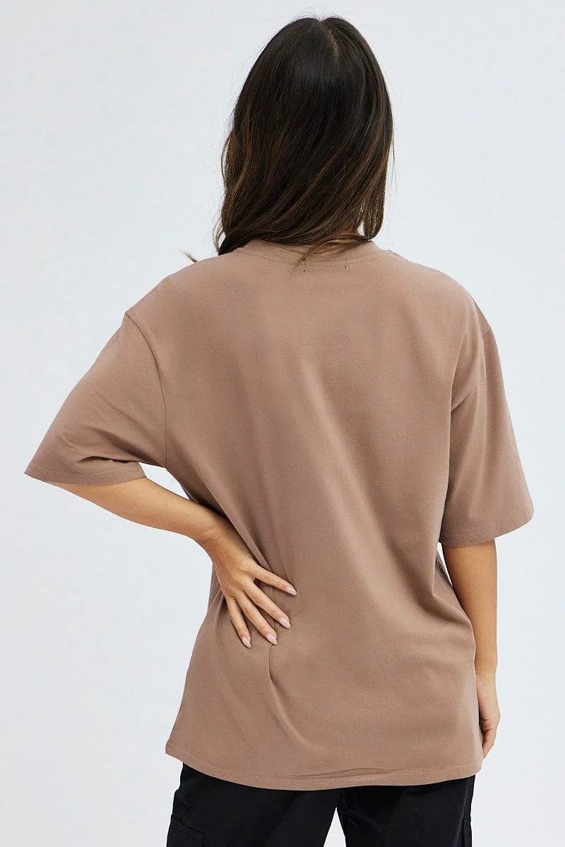 Brown T Shirt Short Sleeve Crew Neck Oversized Eagle