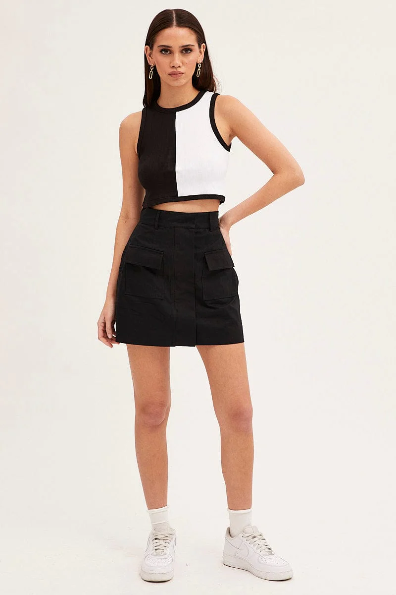 Multi Colour Crop Top Sleeveless Crew Neck Color Block