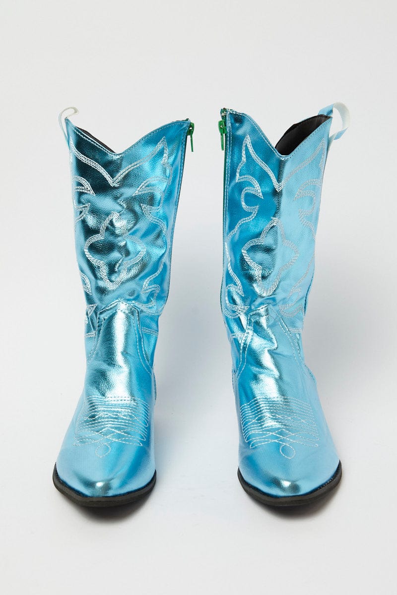 Blue Festival Western Metallic Cowboy Boot