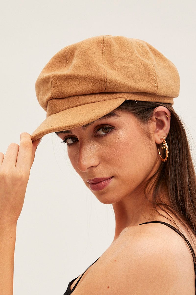 Beige Plain Baker Boy Hat