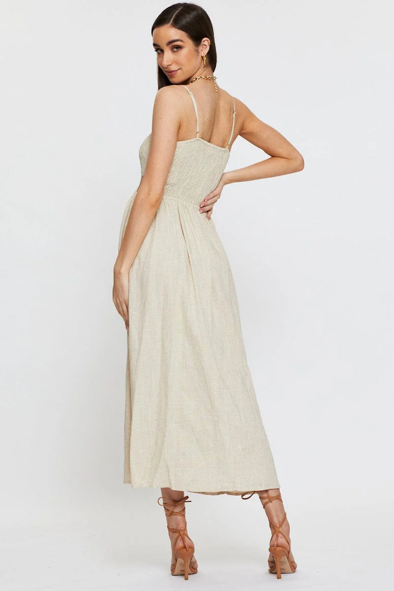 Beige Midi Dress Sleeveless