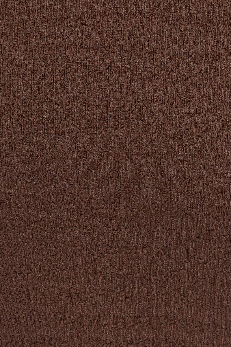 Brown Midi Skirt High Rise Textured Jersey