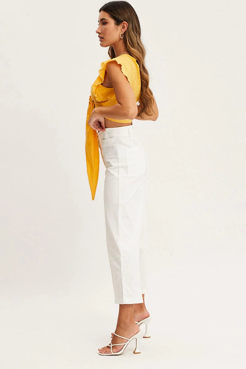 White Cropped Pants Wide Leg High Waist