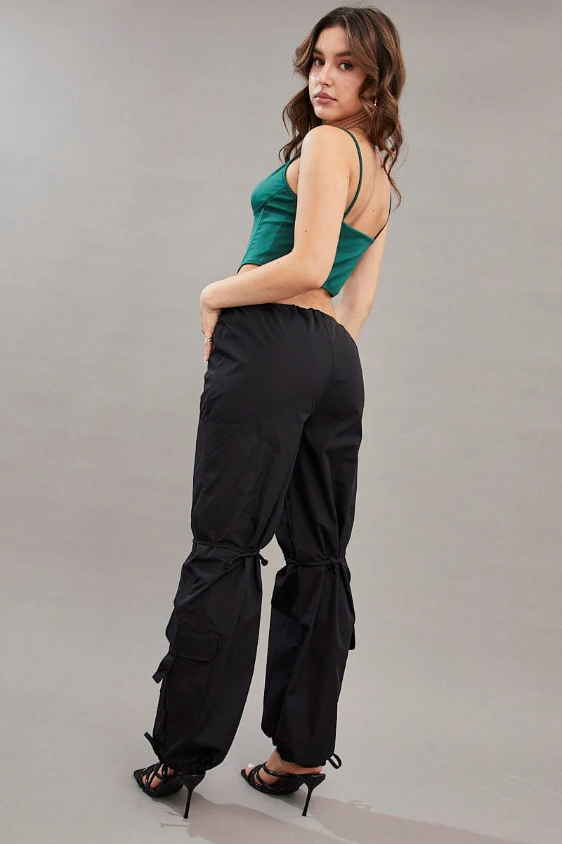 Black Cargo Parachute Pants Relaxed