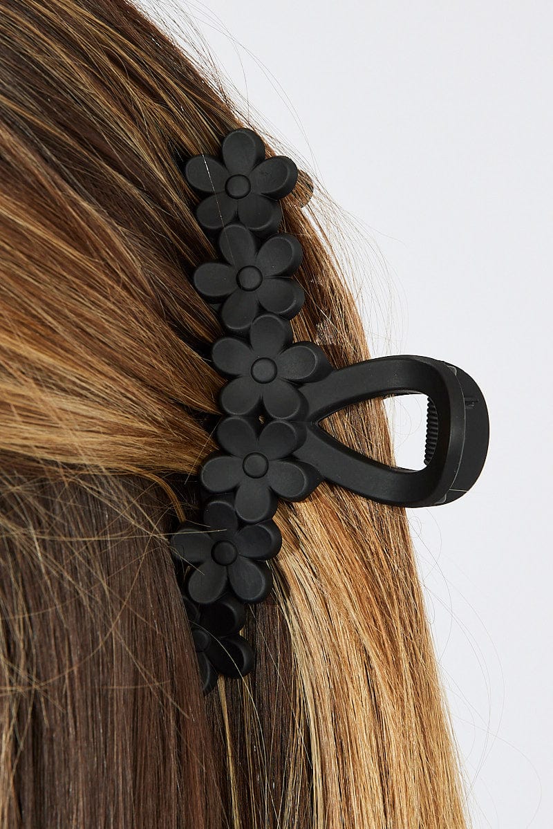 Black Flower Claw Clip
