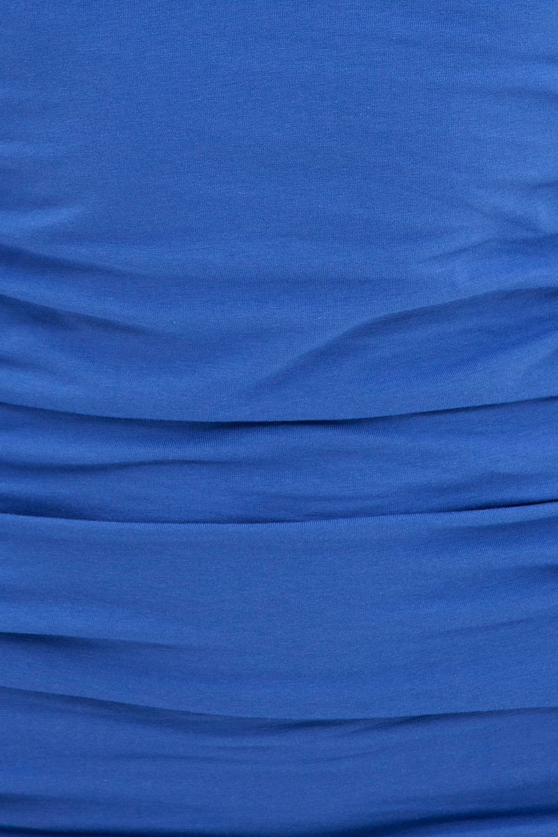 Blue Bodycon Dress Sleeveless Racer Back Ruched Sides