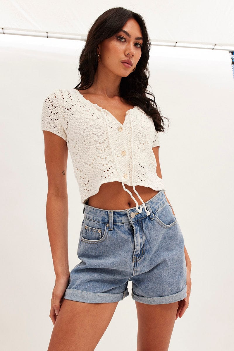 White Crochet Cardigan Short Sleeve