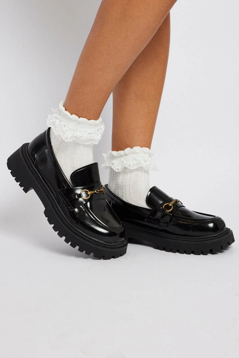 Black Chunky Sole Buckle Loafers