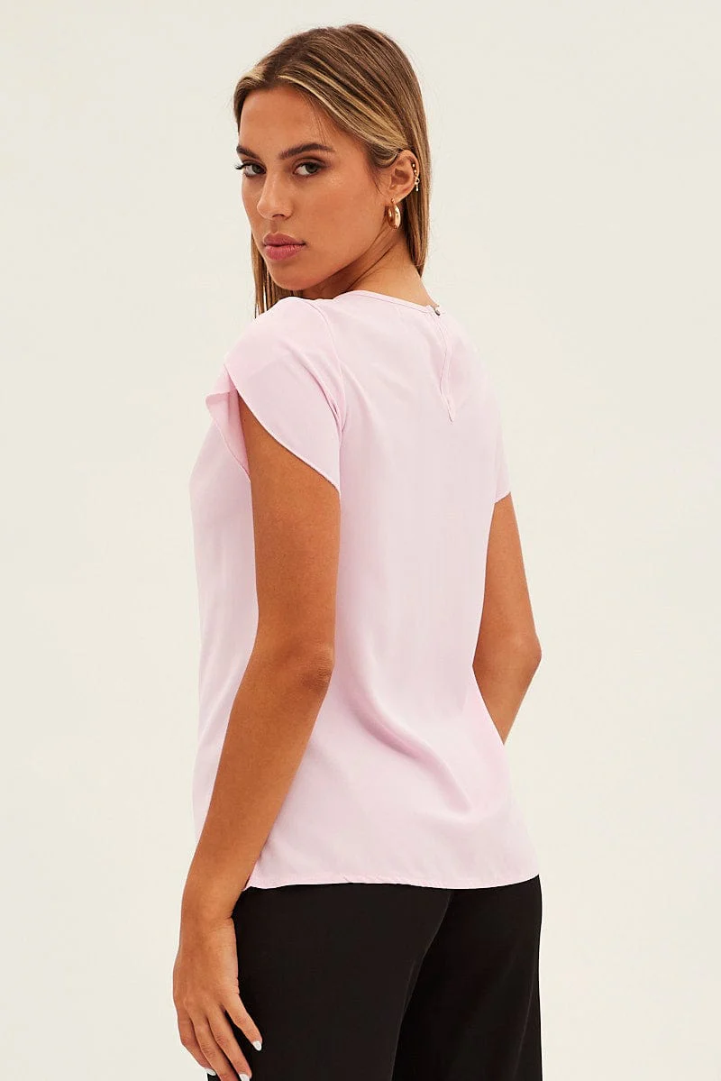Pink Pleat Detail Workwear Top