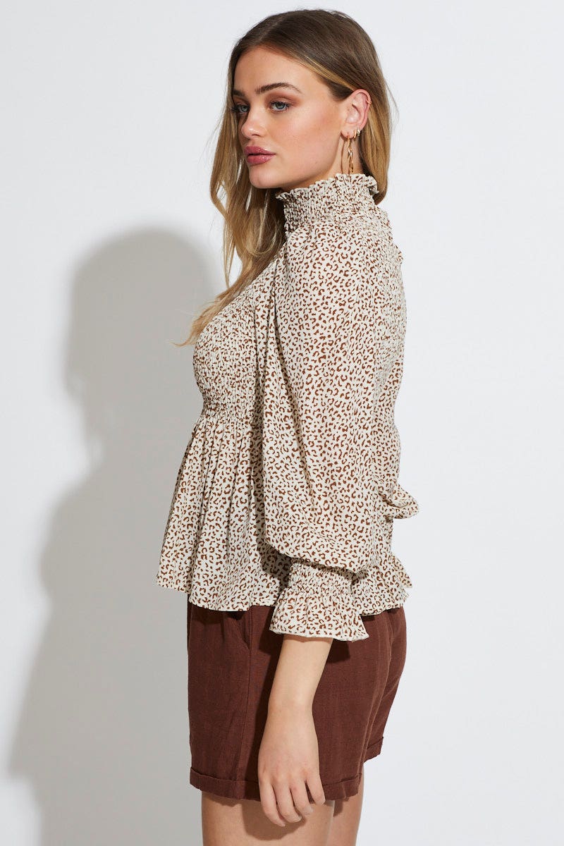Geo Print Workwear Blouse Long Sleeve Turtleneck