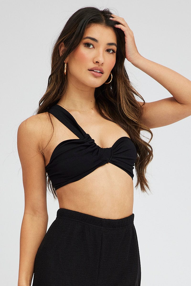 Black Bralette Twist One Shoulder Seamless