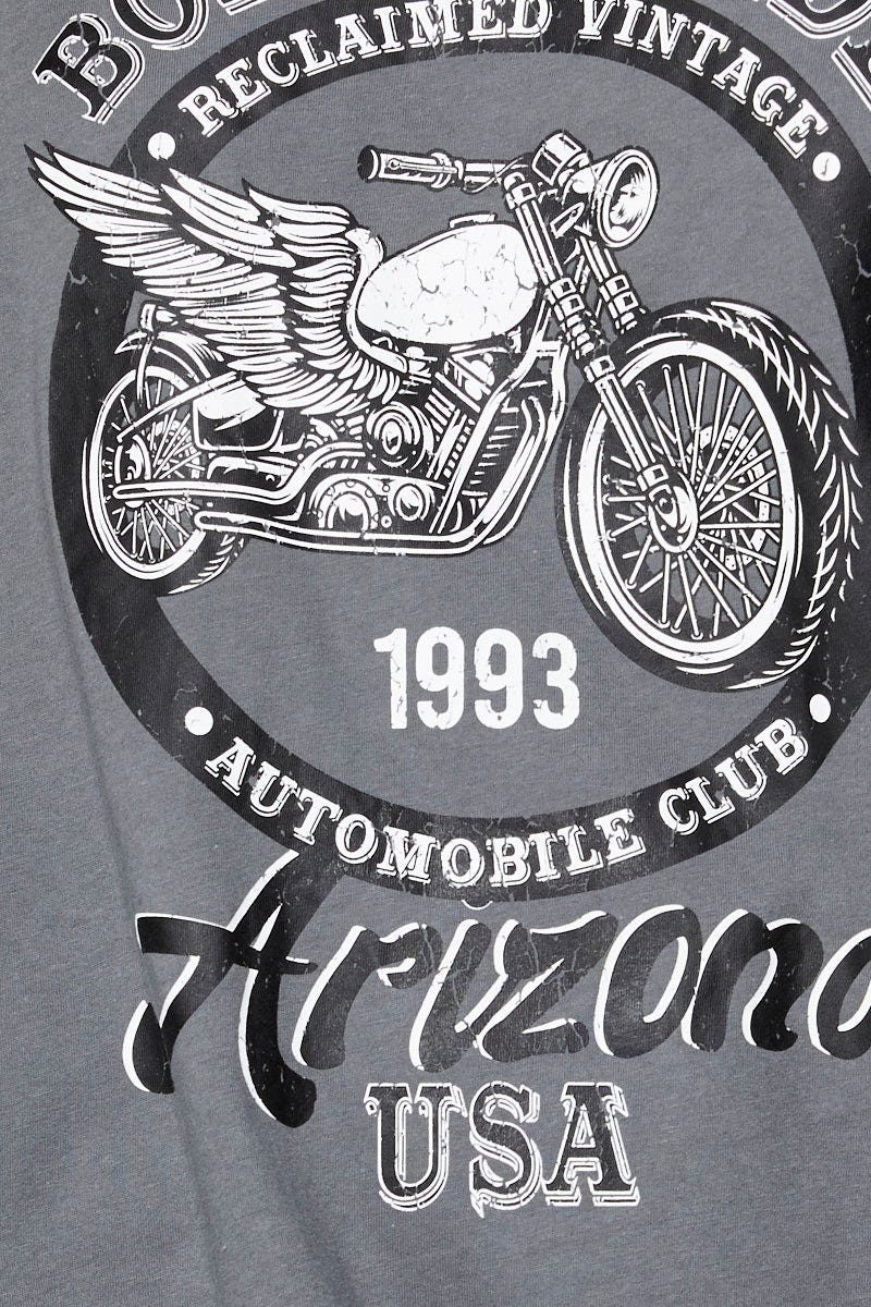 Grey Graphic T Shirt Short Sleeve