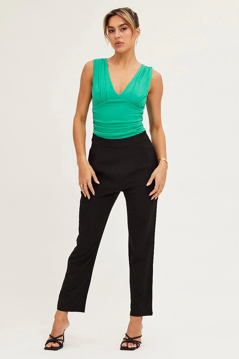 Black Cropped Pants High Waist Workwear