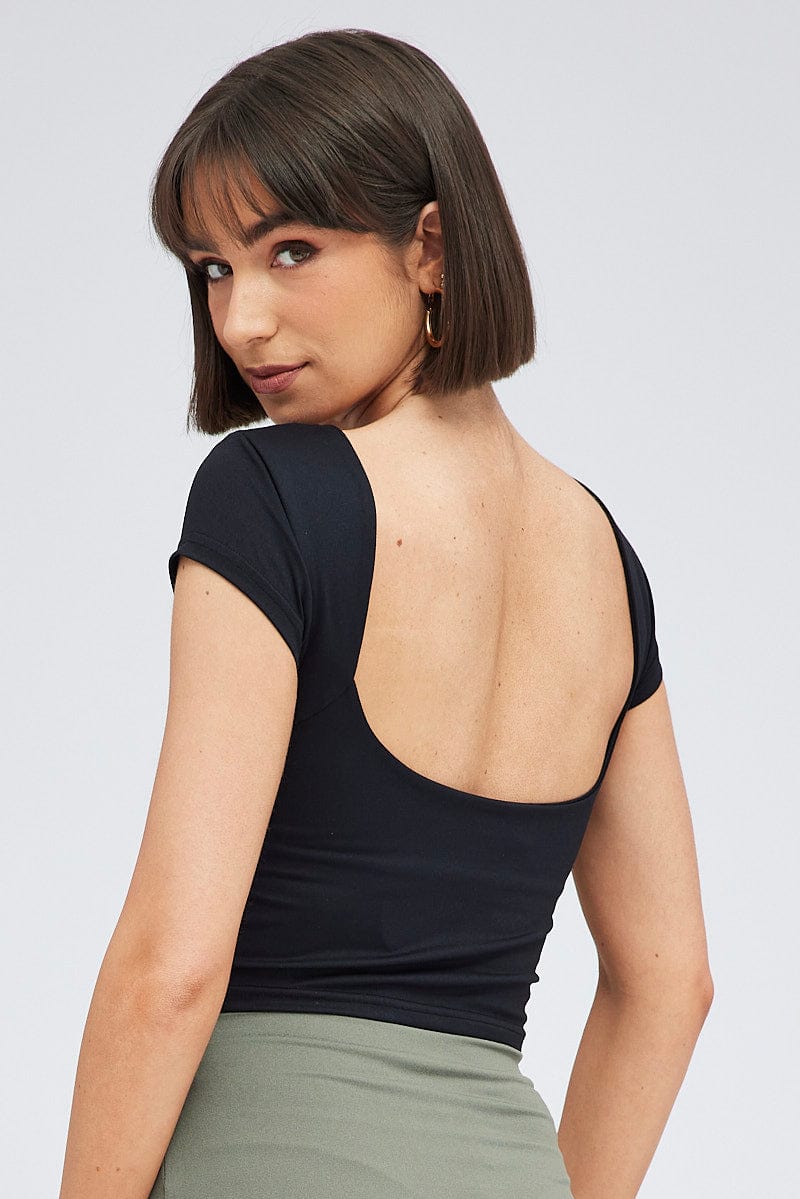 Black Supersoft Top Short Sleeve Backless