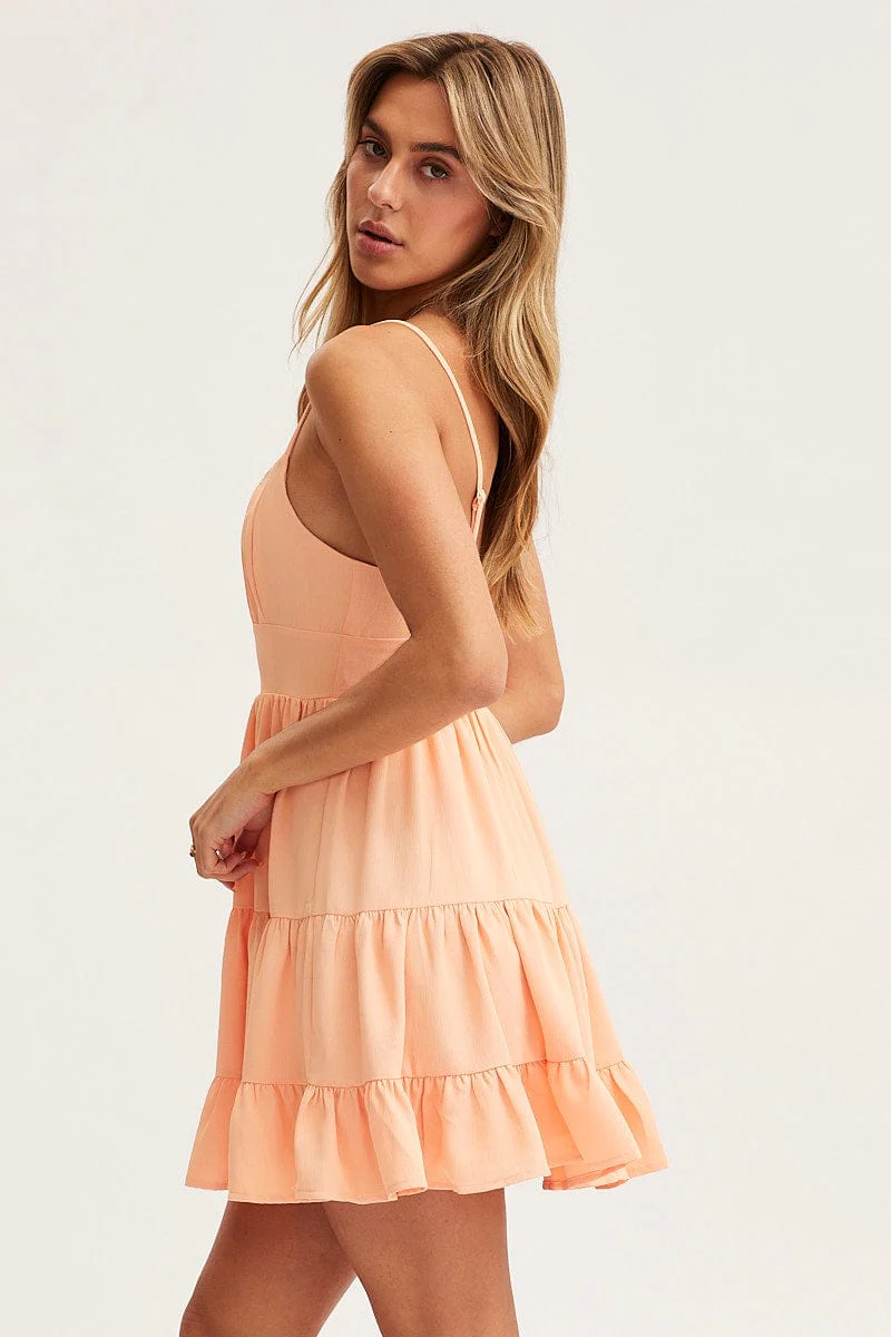Orange Bust Dress Sleeveless Mini Ruched