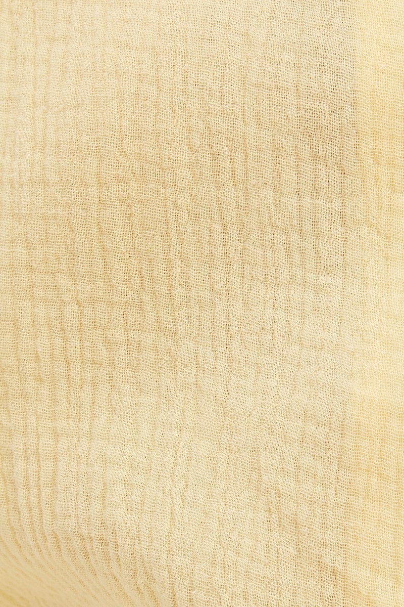 Yellow Textured Shirt Short Sleeve Collared Cotton