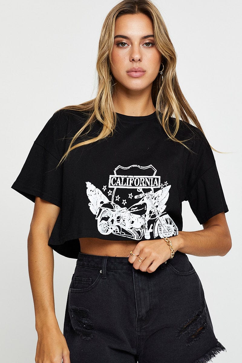Black Graphic T Shirt Short Sleeve