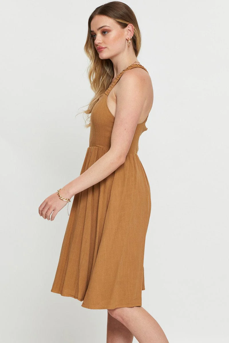 Beige Midi Dress Linen