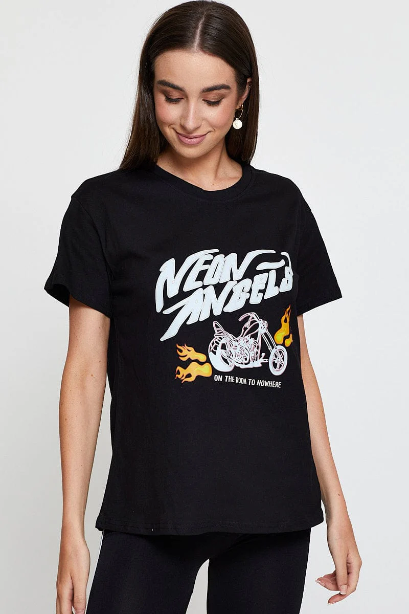 Black Graphic T Shirt Short Sleeve