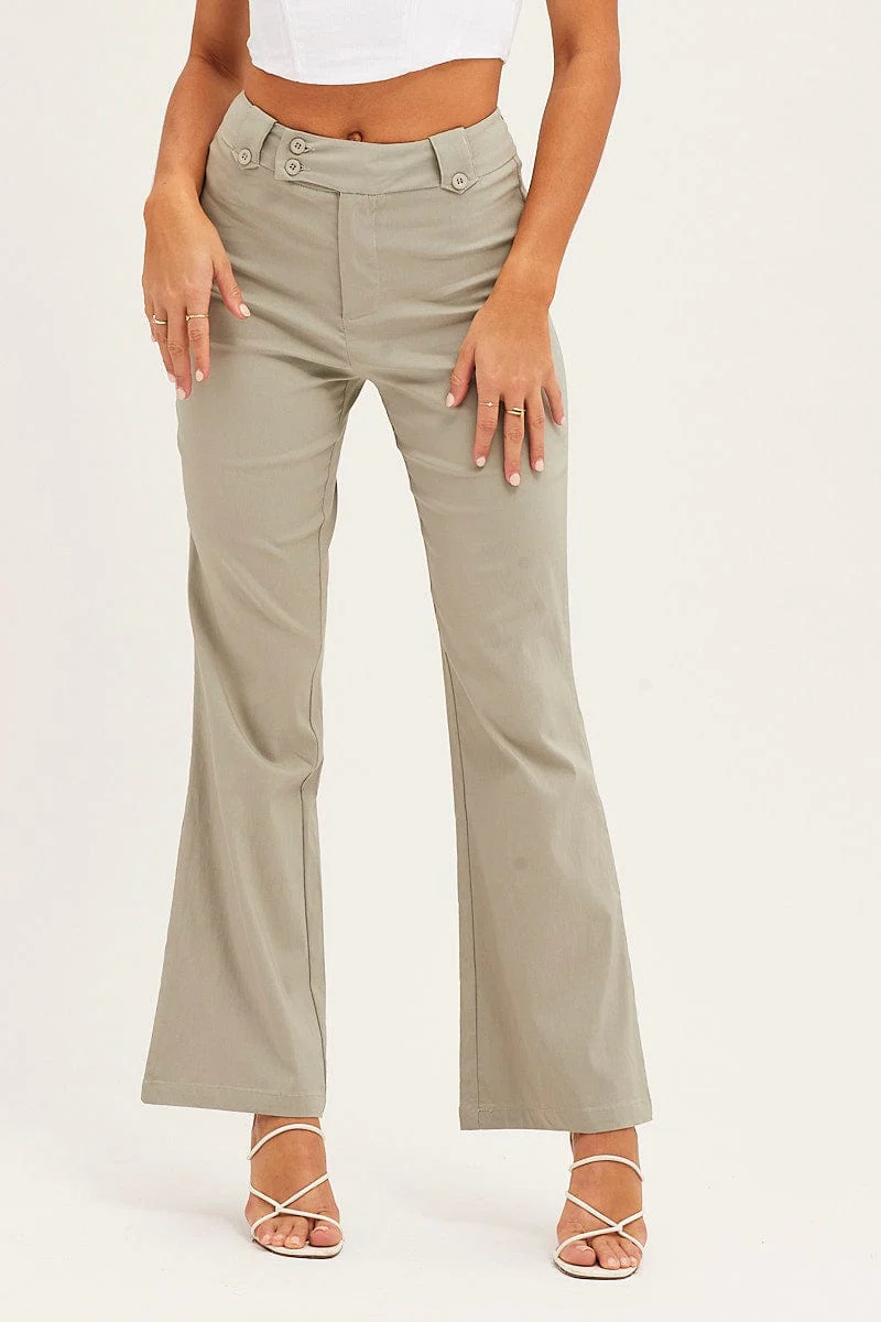 Green Mid Rise Stretch Flare Pant