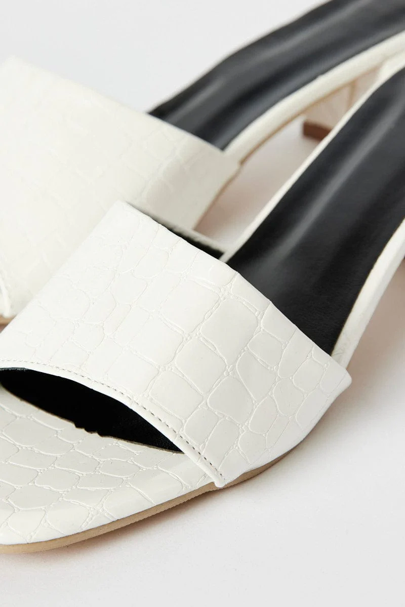 White Chunky Heeled Mule Sandals