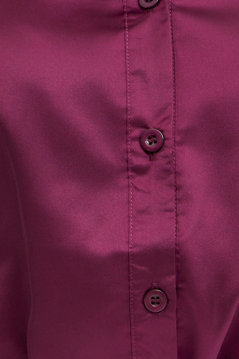 Purple Satin Shirt Long Sleeve Collared Neck