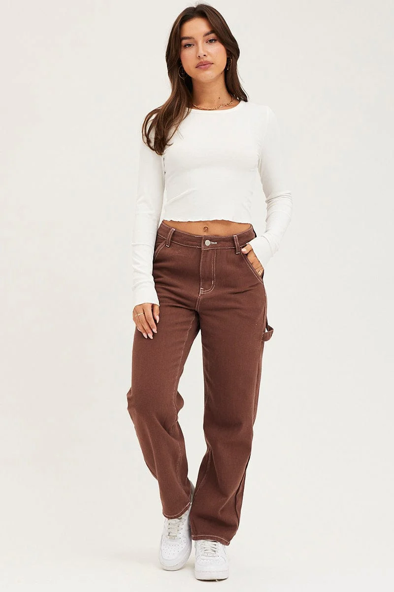Brown Carpenter Denim Jeans High Rise
