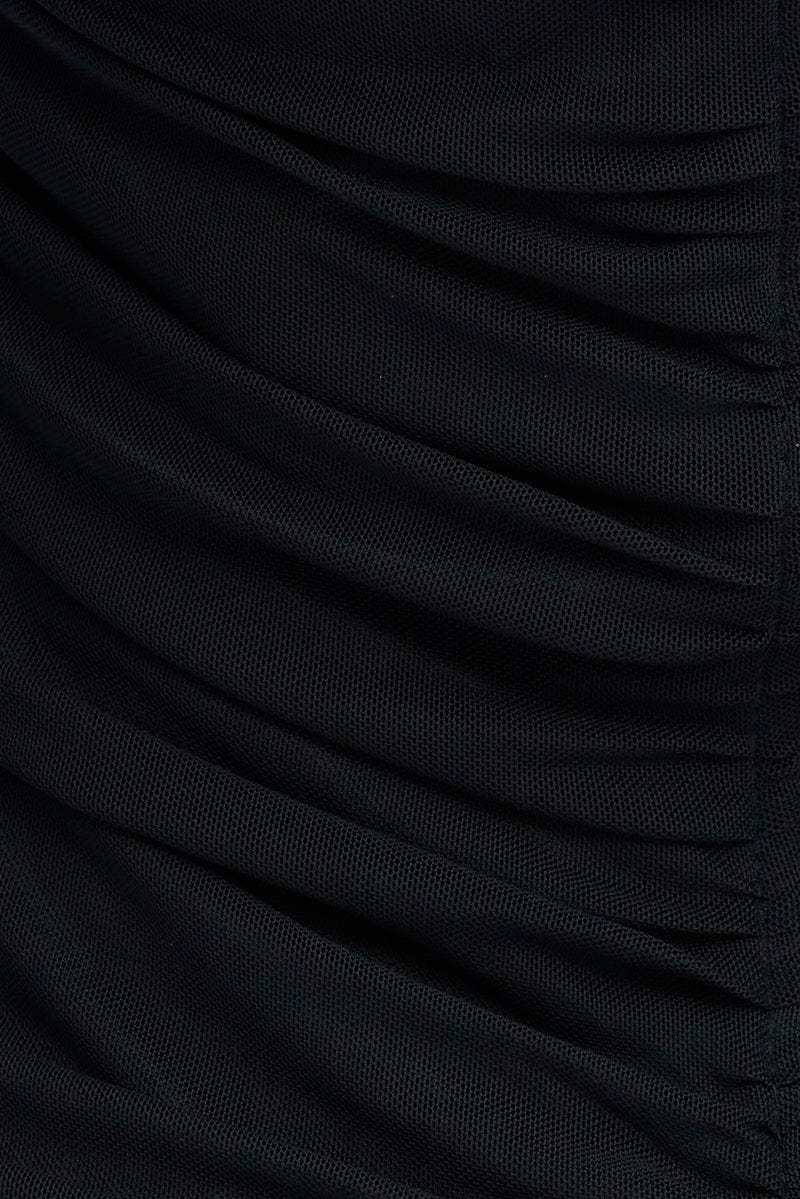 Black Bodycon Dress Long Sleeve Ruched Mesh