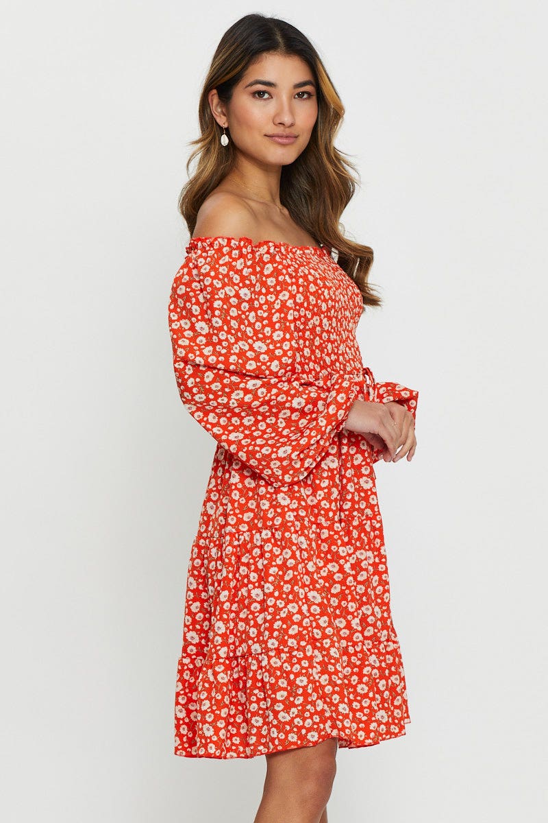 Print Mini Dress Off Shoulder