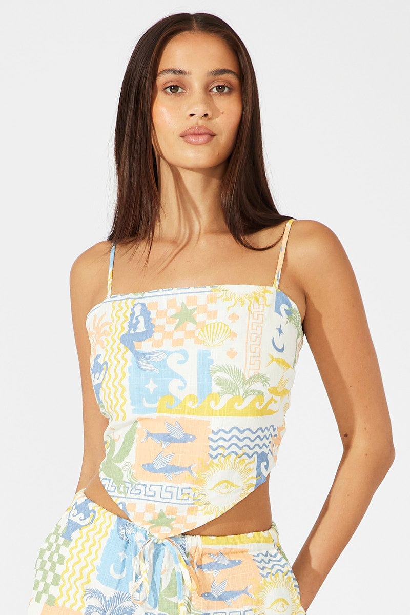 Multi Abstract Linen Scarf Cami