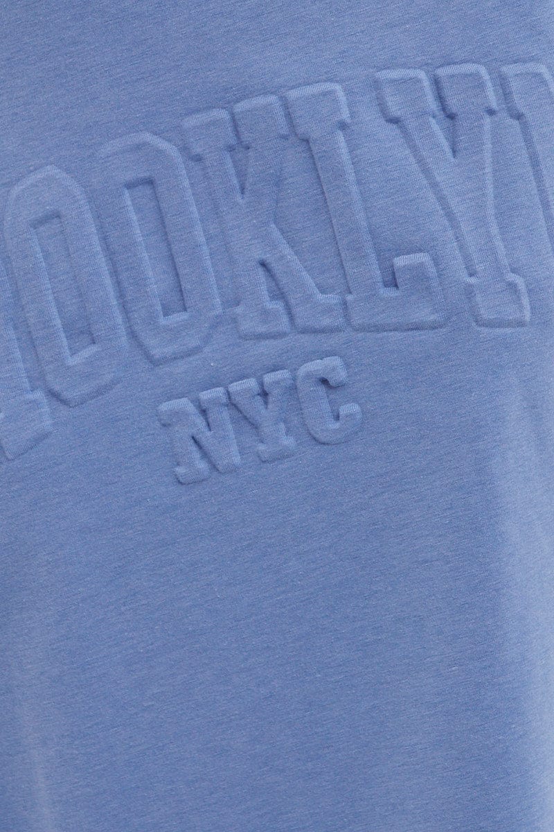 Blue Textured Tee And Biker Shorts Set