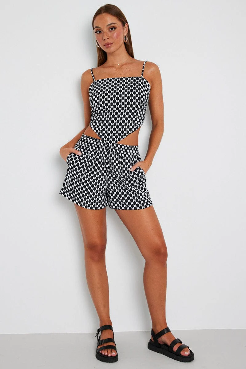 Black Geo Scarf Hem Cami Top Tie Back