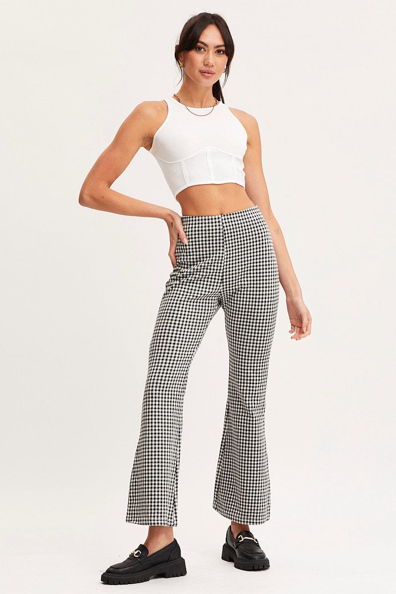 Check Flare Pants High Rise