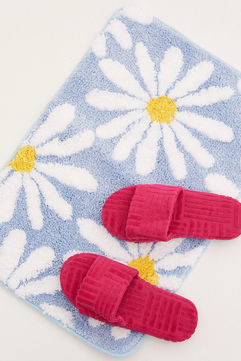 Blue Floral Decor Squared Bath Mat