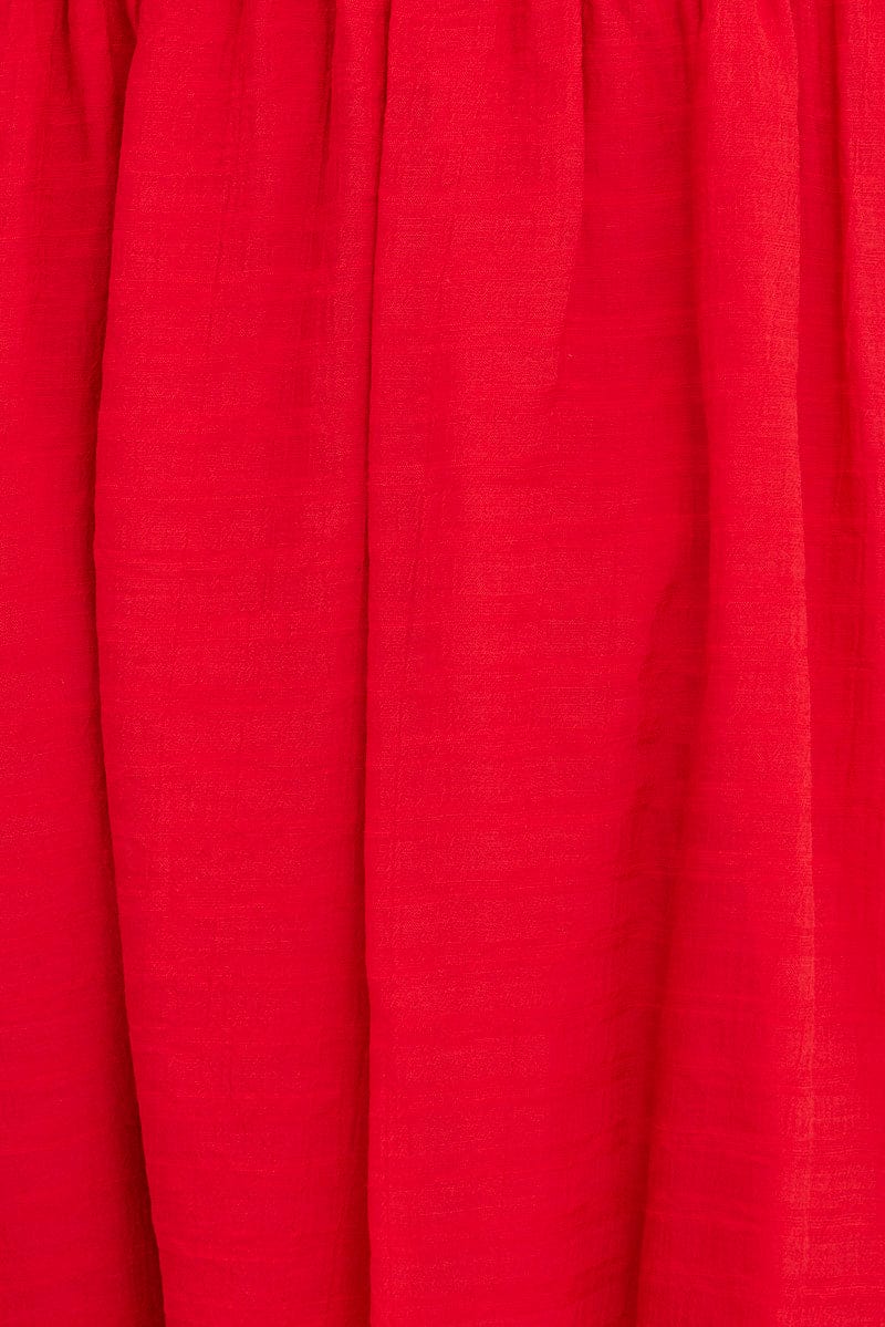 Red Gathered Bust Skater Dress