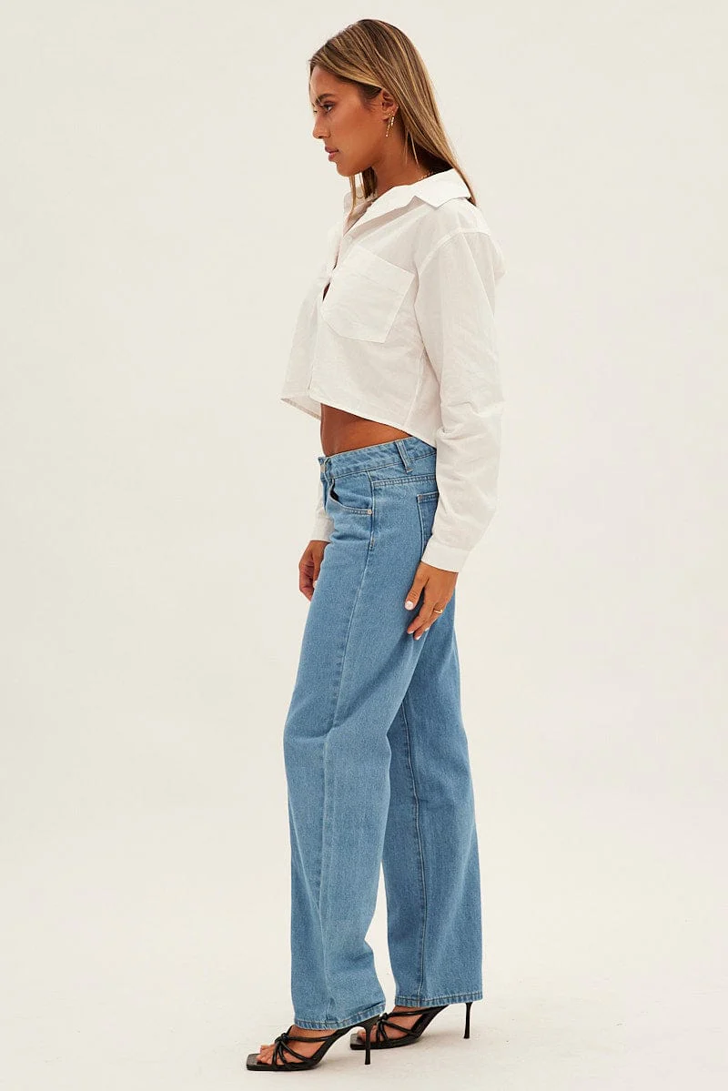 Blue Straight Denim Jeans Low Rise