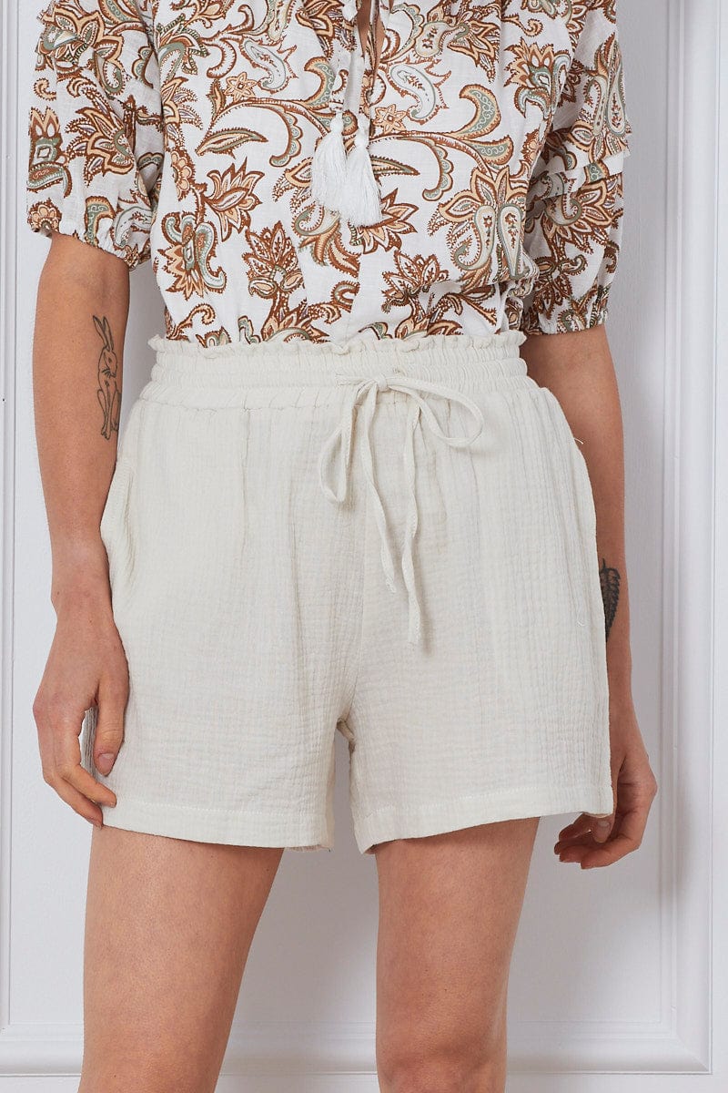 White Textured Shorts