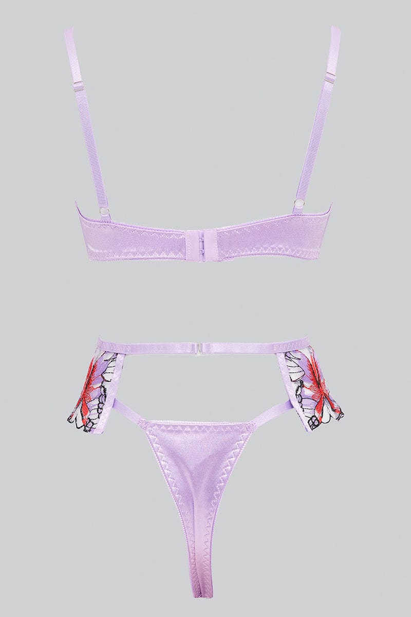 Purple Butterfly Embroidery Lingerie Set