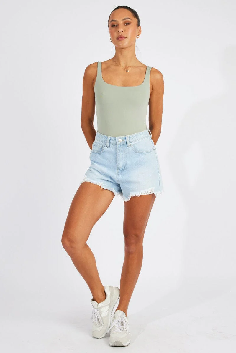 Green Bodysuit Scoop Neck Seamless