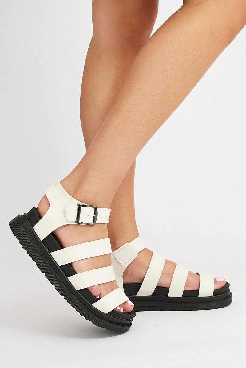 White Strap Flat Sandals