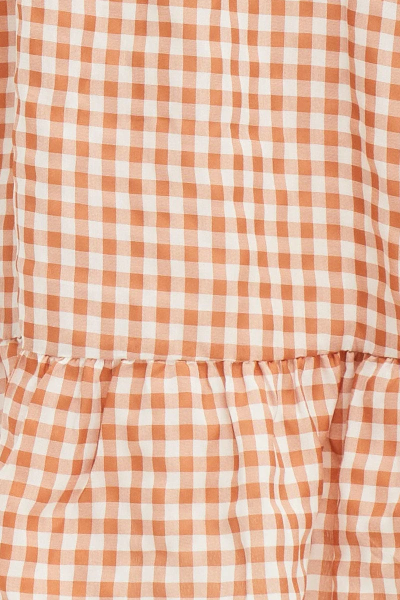 Check Shirred Bust Midi Dress