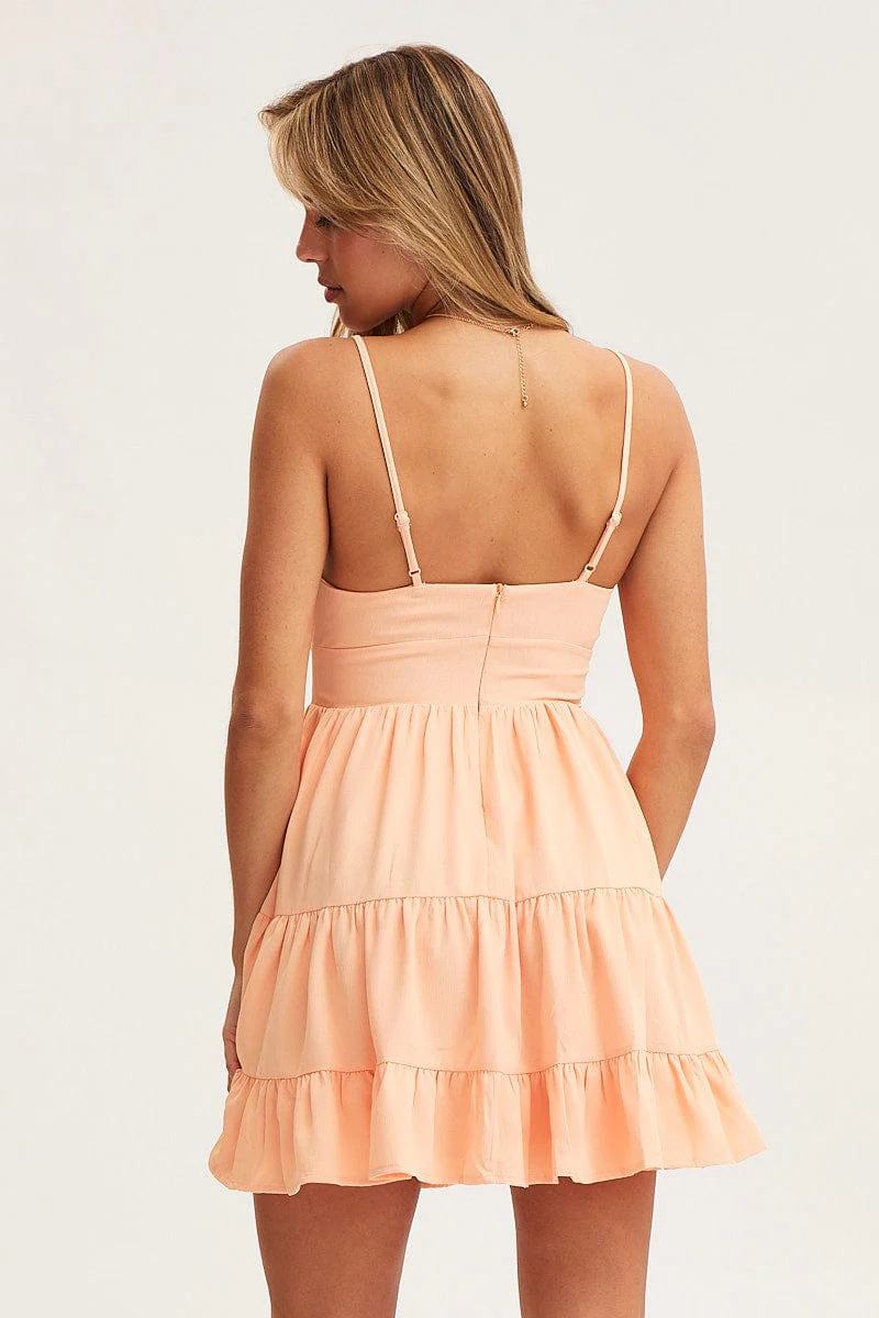 Orange Bust Dress Sleeveless Mini Ruched