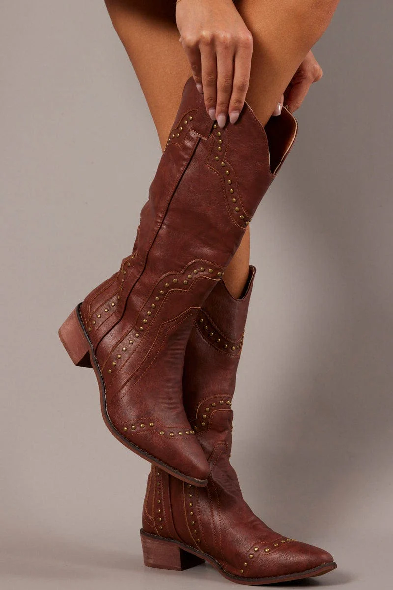 Brown Studded Boots